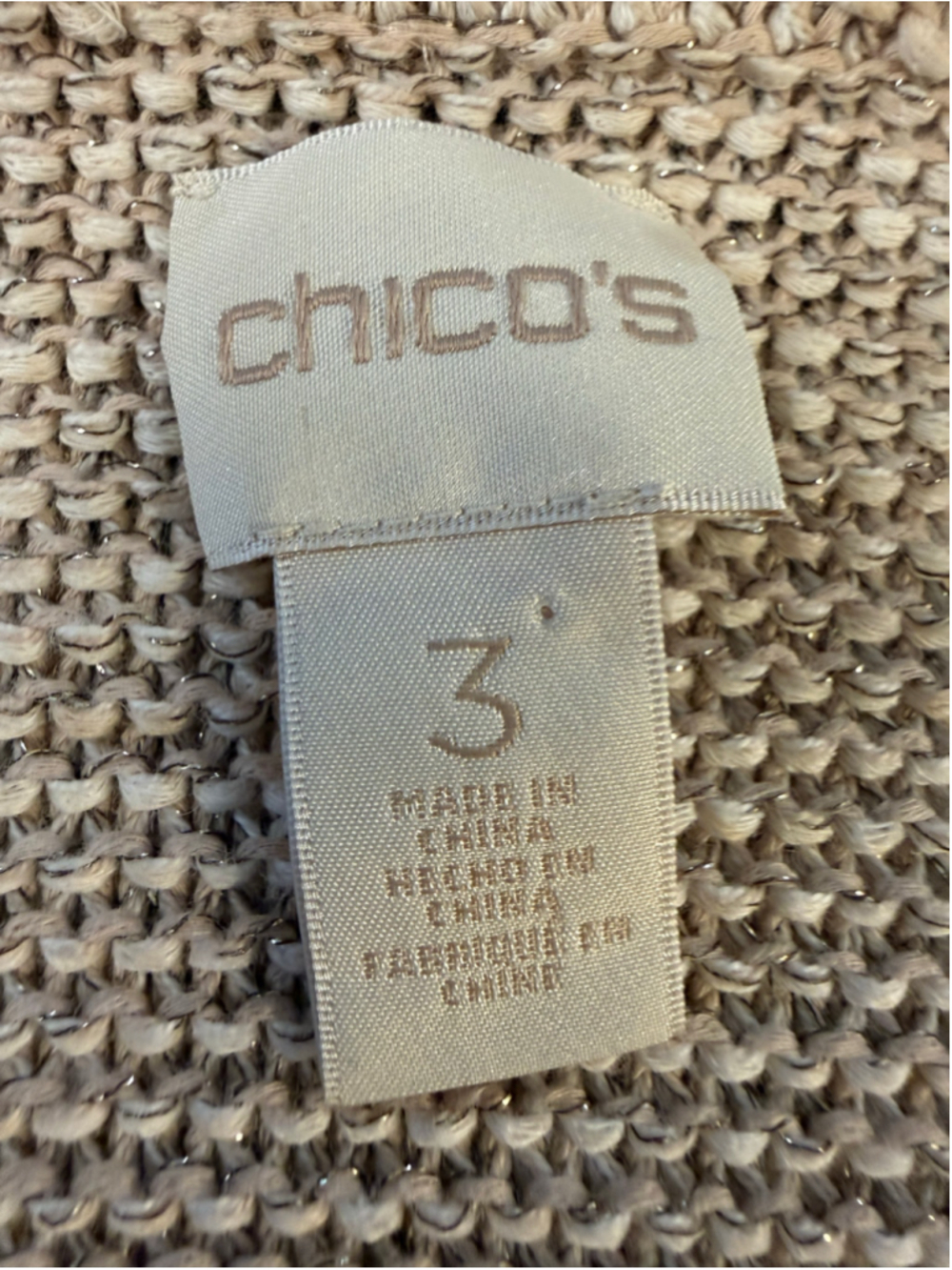 Chico's Fringe Tweed Open Front Longline Cardigan Beige Gold Metallic 3 / XL - Picture 7 of 7